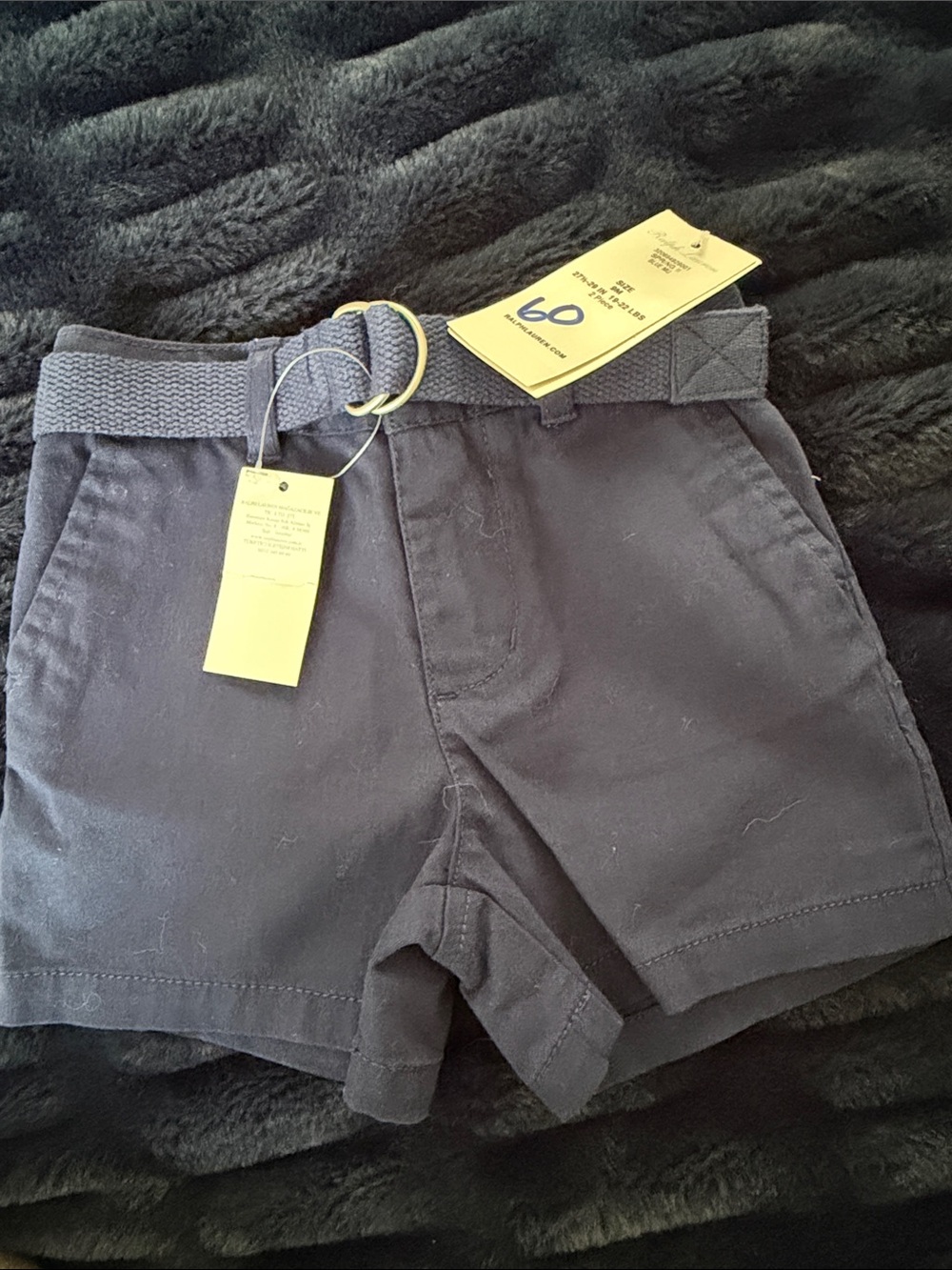 Ralph Lauren Navy Cotton Kids Shorts with Woven Belt